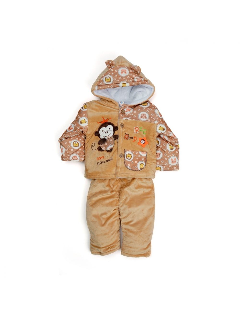 Little Spark Baby Velvet Suit Set Monkey Brown (12-18 Months)